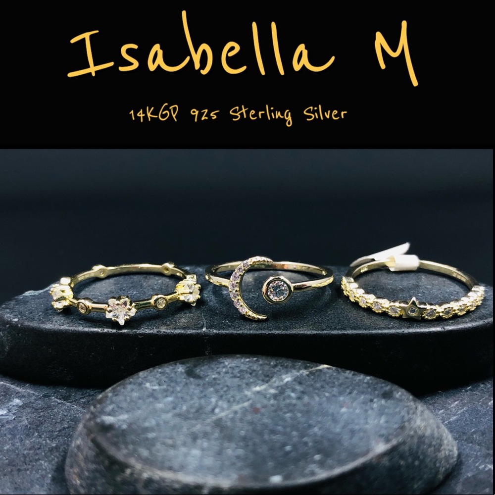 Isabella M 14KGP 925 Sterling Silver Stackable Rings with Sparkling CZ’s